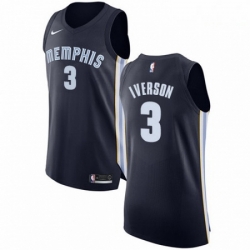 Mens Nike Memphis Grizzlies 3 Allen Iverson Authentic Navy Blue Road NBA Jersey Icon Edition 