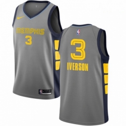 Mens Nike Memphis Grizzlies 3 Allen Iverson Swingman Gray NBA Jersey City Edition 