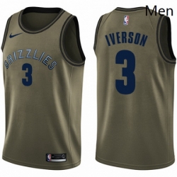 Mens Nike Memphis Grizzlies 3 Allen Iverson Swingman Green Salute to Service NBA Jersey 