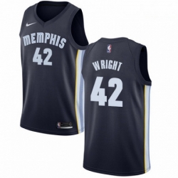 Mens Nike Memphis Grizzlies 42 Lorenzen Wright Swingman Navy Blue Road NBA Jersey Icon Edition