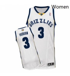 Womens Adidas Memphis Grizzlies 3 Allen Iverson Authentic White Home NBA Jersey 