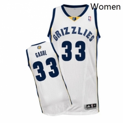 Womens Adidas Memphis Grizzlies 33 Marc Gasol Authentic White Home NBA Jersey