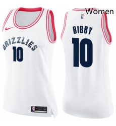Womens Nike Memphis Grizzlies 10 Mike Bibby Swingman WhitePink Fashion NBA Jersey 