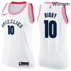 Womens Nike Memphis Grizzlies 10 Mike Bibby Swingman WhitePink Fashion NBA Jersey 