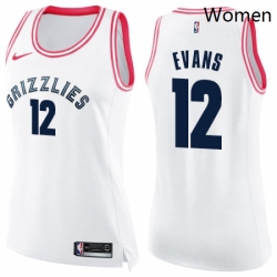 Womens Nike Memphis Grizzlies 12 Tyreke Evans Swingman WhitePink Fashion NBA Jersey 