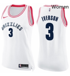 Womens Nike Memphis Grizzlies 3 Allen Iverson Swingman WhitePink Fashion NBA Jersey 