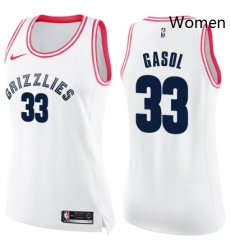 Womens Nike Memphis Grizzlies 33 Marc Gasol Swingman WhitePink Fashion NBA Jersey