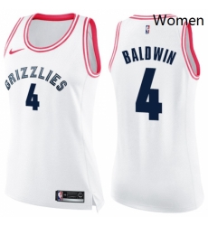 Womens Nike Memphis Grizzlies 4 Wade Baldwin Swingman WhitePink Fashion NBA Jersey 