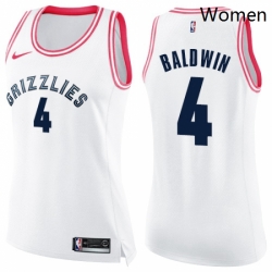 Womens Nike Memphis Grizzlies 4 Wade Baldwin Swingman WhitePink Fashion NBA Jersey 