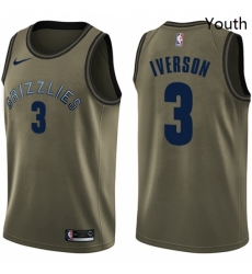 Youth Nike Memphis Grizzlies 3 Allen Iverson Swingman Green Salute to Service NBA Jersey 