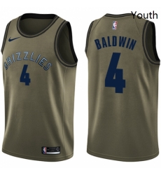 Youth Nike Memphis Grizzlies 4 Wade Baldwin Swingman Green Salute to Service NBA Jersey 
