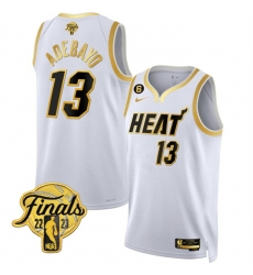 Men Miami Heat 13 Bam Adebayo White Gold Edition 2023 Finals Collection With NO 6 Patch Stitched Basketball Jersey