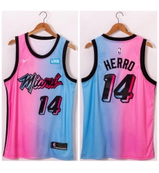 Men Miami Heat 14 Tyler Herro Blue Pink Nike 2021 City Edition Swingman Jersey