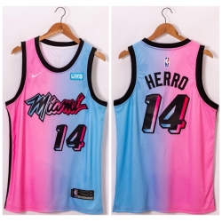 Men Miami Heat 14 Tyler Herro Blue Pink Nike 2021 City Edition Swingman Jersey
