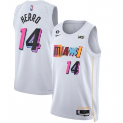 Men Miami Heat 14 Tyler Herro White 2022 23 City Edition With NO 6 Patch Stitched Jersey