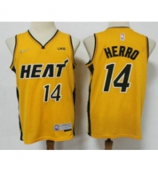 Men Miami Heat 14 Tyler Herro Yellow Nike Swingman 2021 Earned Edition Stitched Jersey With NEW Sponsor Logo