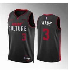 Men Miami Heat 3 Dwyane Wade Black 2023 24 City Edition Stitched Basketball Jersey
