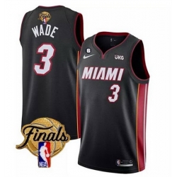 Men Miami Heat 3 Dwyane Wade Black 2023 Finals Icon Edition With NO 6 Patch Stitched Basketball Jersey