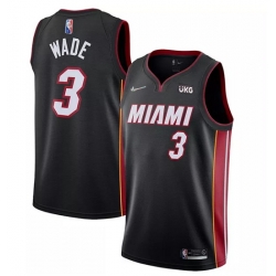 Men Miami Heat 3 Dwyane Wade Black Icon Edition 75th Anniversary Stitched Jersey