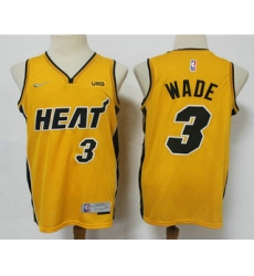 Men Miami Heat 3 Dwyane Wade Yellow Nike Swingman 2021 Earned Edition Stitched Jersey With NEW Sponsor Logo