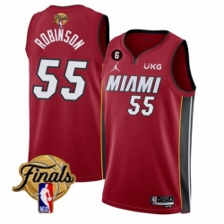 Men Miami Heat 55 Duncan Robinson Red 2023 Finals Statement Edition With NO 6 Patch Stitched Basketball Jersey