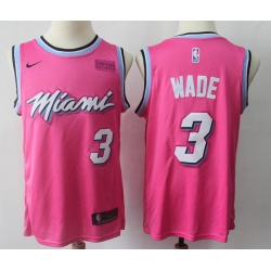 Men Miami Heat Dwyane Wade Pink 2018 19 Earned Edition Swingman Stitched NBA Jersey