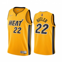 Men Miami Heat Jimmy Butler 22 2021 Earned Jersey Yellow