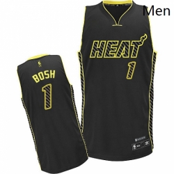 Mens Adidas Miami Heat 1 Chris Bosh Authentic Black Electricity Fashion NBA Jersey