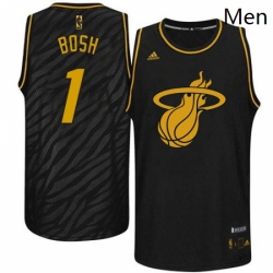 Mens Adidas Miami Heat 1 Chris Bosh Authentic Black Precious Metals Fashion NBA Jersey