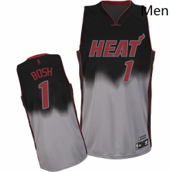 Mens Adidas Miami Heat 1 Chris Bosh Authentic BlackGrey Fadeaway Fashion NBA Jersey