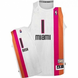 Mens Adidas Miami Heat 1 Chris Bosh Authentic White ABA Hardwood Classic NBA Jersey