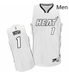 Mens Adidas Miami Heat 1 Chris Bosh Authentic White On White NBA Jersey