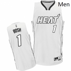 Mens Adidas Miami Heat 1 Chris Bosh Authentic White On White NBA Jersey