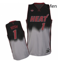 Mens Adidas Miami Heat 1 Chris Bosh Swingman BlackGrey Fadeaway Fashion NBA Jersey