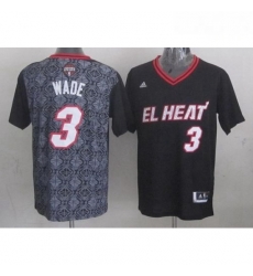 Mens Adidas Miami Heat 3 Dwyane Wade Authentic Black New Latin Nights NBA Jersey