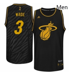 Mens Adidas Miami Heat 3 Dwyane Wade Authentic Black Precious Metals Fashion NBA Jersey