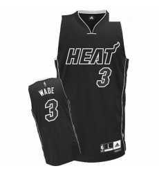 Mens Adidas Miami Heat 3 Dwyane Wade Authentic Black Shadow NBA Jersey