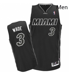 Mens Adidas Miami Heat 3 Dwyane Wade Authentic BlackWhite NBA Jersey