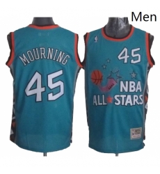 Mens Mitchell and Ness Miami Heat 45 Alonzo Mourning Authentic Light Blue 1996 All Star Throwback NBA Jersey