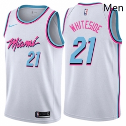 Mens Nike Miami Heat 21 Hassan Whiteside Authentic White NBA Jersey City Edition