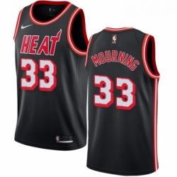 Mens Nike Miami Heat 33 Alonzo Mourning Authentic Black Black Fashion Hardwood Classics NBA Jersey