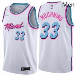 Mens Nike Miami Heat 33 Alonzo Mourning Authentic White NBA Jersey City Edition