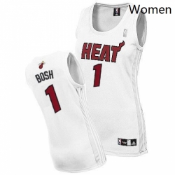 Womens Adidas Miami Heat 1 Chris Bosh Authentic White Home NBA Jersey