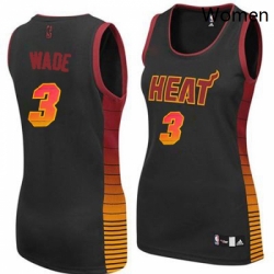 Womens Adidas Miami Heat 3 Dwyane Wade Authentic Black Vibe NBA Jersey