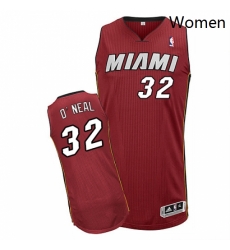 Womens Adidas Miami Heat 32 Shaquille ONeal Authentic Red Alternate NBA Jersey