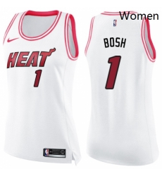 Womens Nike Miami Heat 1 Chris Bosh Swingman WhitePink Fashion NBA Jersey