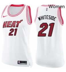 Womens Nike Miami Heat 21 Hassan Whiteside Swingman WhitePink Fashion NBA Jersey