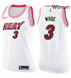 Womens Nike Miami Heat 3 Dwyane Wade Swingman WhitePink Fashion NBA Jersey