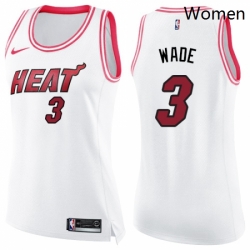 Womens Nike Miami Heat 3 Dwyane Wade Swingman WhitePink Fashion NBA Jersey