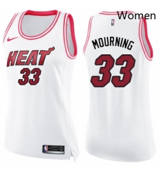 Womens Nike Miami Heat 33 Alonzo Mourning Swingman WhitePink Fashion NBA Jersey